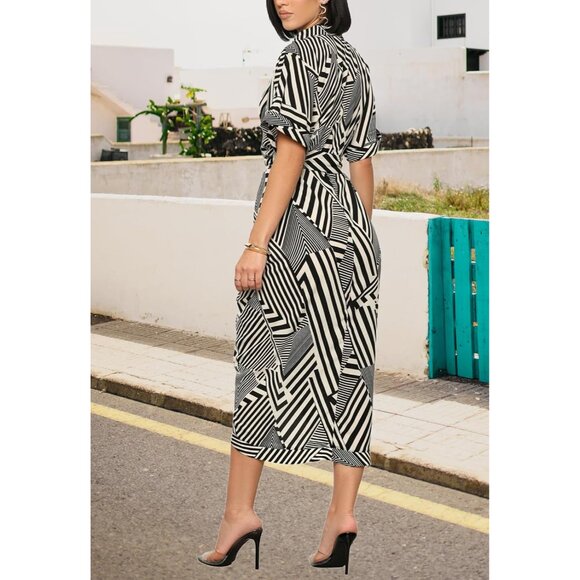 Women's Ruched Button Down Shirt Dress Short Sleeve Maxi Summer Casual - Picture 7 of 7